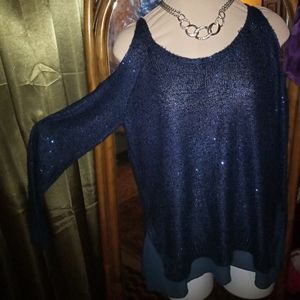 Dressy long sleeve cold shoulder knit top